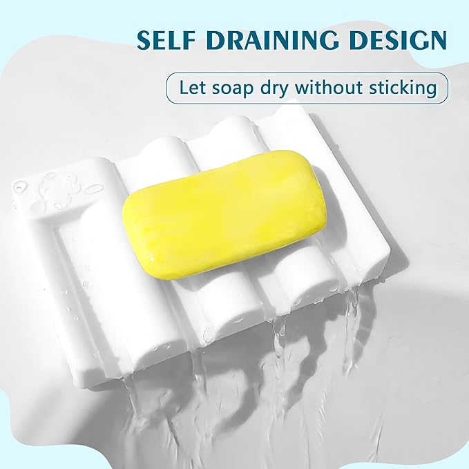 Silicone Soap Dish,Self Draining Soap Holder Perfect for Shower,Bathroom Sink,Kitchen Sink & Travel,Non-Slip Bar Soap Holder Extend Soap Life,Keep Soap Bars Dry Clean (White-2Pcs)