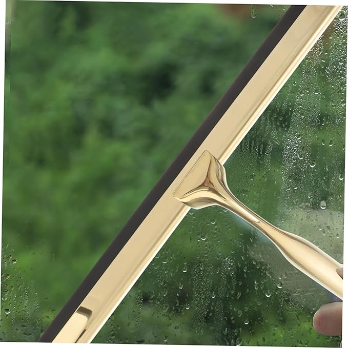 Shower Squeegee Deluxe Stainless Steel Wiper for Glass Mirrors Windows and Tiles Weighted Handle for Smooth Cleaning for Bathroom and Home Use Golden
