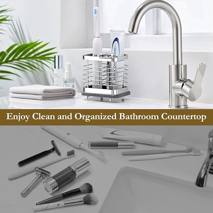 Shinowa Toothbrush Holder Wall Mounted for Bathroom, Stainless Steel Electric Toothbrush Toothpaste Holder with Fast Dry Tray, 2 Slots Adhesive and Countertop Bathroom Accessories Organizer, Silver