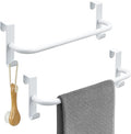 SAYAYO Over Cabinet Towel Bar White, 10 Inch Kitchen Towel Holder with 2 Hooks, Over The Cupboard Door Dish Towel Rack, 2 Pcs