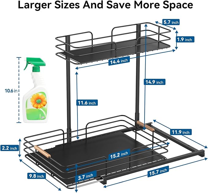 LAMU 2Pack Under Sink Organizers and Storage, 2 Tier Bathroom Kitchen Cabinet Organizers and Storage, Pull Out Under Sink Storage Kitchen Shelf Organizer for Under Counter Storage Organizer