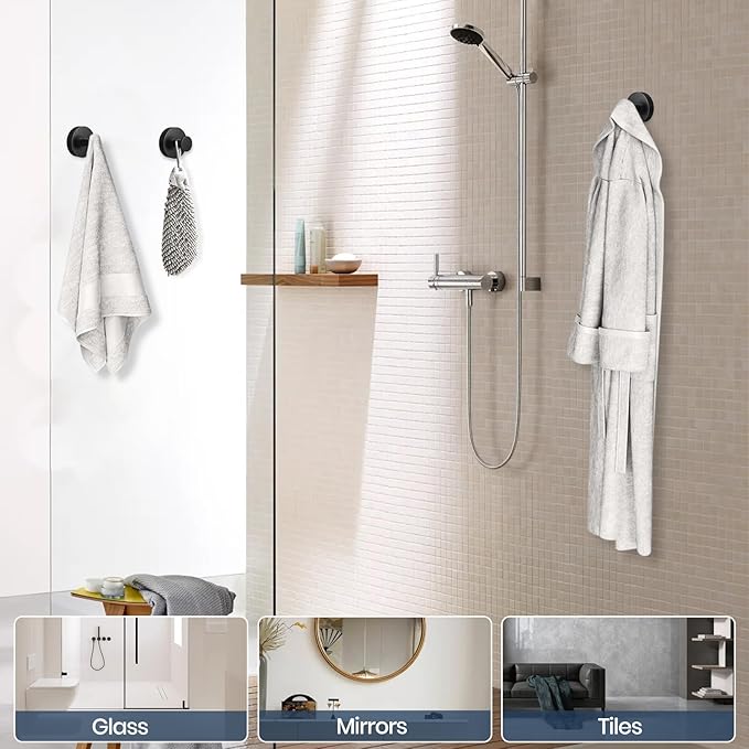 Vacuum Suction Cup Hooks for Shower 2 Pack, Heavy Duty Aluminum Alloy Towel Hooks for Bathroom Kitchen Glass Tile Mirror Wall No Drill Removable Robe Loofah Coat Suction Hooks Hanging-Green