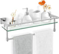 Glass Bathroom Shelf with Towel Bar, Stainless Steel Tempered Towel bar/Track Glass Bathroom Shelves Wall Mount Over The Toilet (Brushed Nickel, 20-inch)