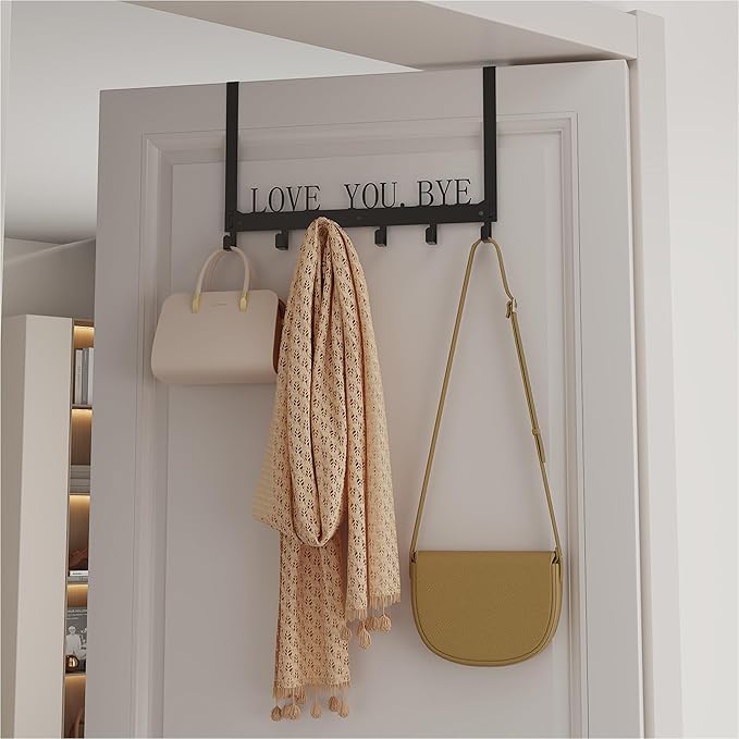 CHNHONG Over Door Hooks -Love You, Bye Detachable 6 Hooks Towel Holder for Bathroom, Bedroom, Kitchen & Pool with Screws Bathroom Organizers and Storage- Gold Metal Wall Mount