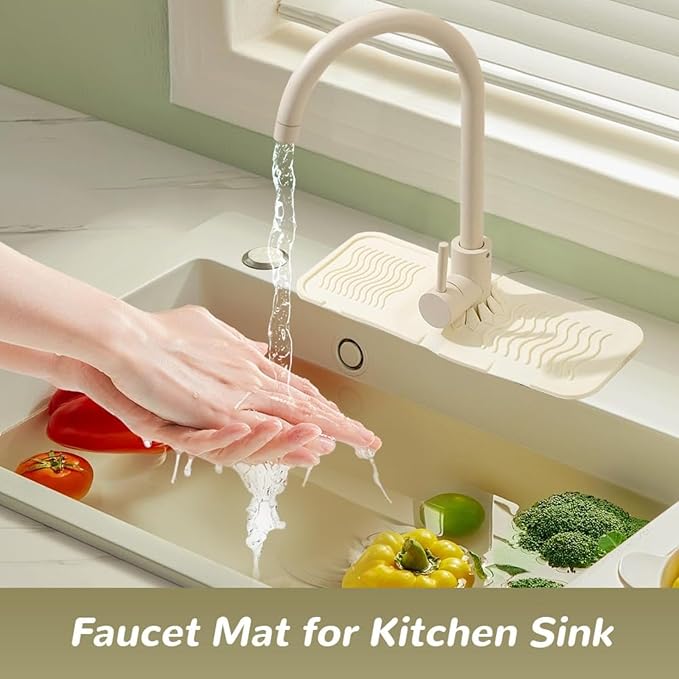Kitchen Sink Splash Guard - Foldable Silicone Faucet Cover & Drip Tray, Water Diverter Mat for Kitchen & Bathroom Sink, Keep Countertop Dry, 14.5"x5.31"x0.2" (Gray,S)