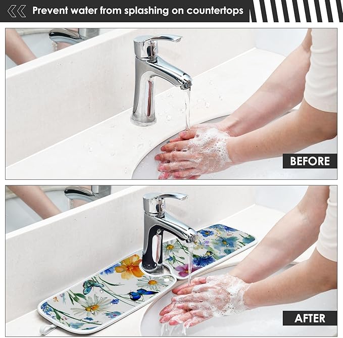 Sink Faucet Absorbing Mat Kitchen Sink Splash Guard Splash Faucet Drip Catcher for Bar RV Bathroom 2PCS 30x5.5in Dark Bluebonnet Cornflower
