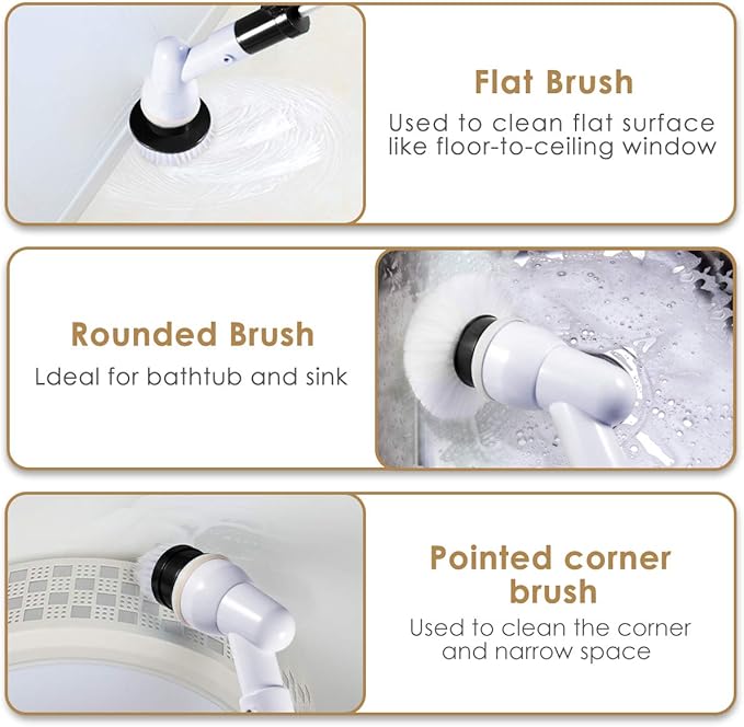LEPOWERP [2020 Upgraded] Electric Spin Scrubber, Cordless Bathroom Shower Scrubber with 3 Replaceable Cleaning Brush Head & Adjustable Extension Handle for Home & Office