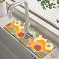 70s Groovy Flowers Sink Faucet Absorbing Mat Retro Waveas Splash Guard Behind Faucet Sink Mat Absorbent Fast Drying Faucet Draining Mat for Bathroom Kitchen 5.5"×15"