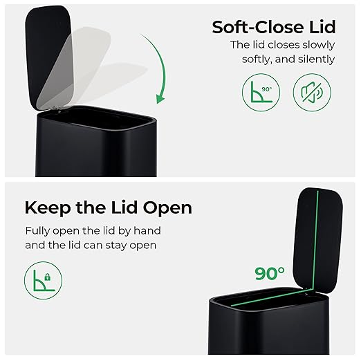 1.85 Gallons 7 Liters Slim Small Kitchen Trash Can with Lid Soft Close Dust Bin Step Pedal Garbage Waste Home Bathroom Office ABS Smooth Washable Cubo de Basura Cocina Black