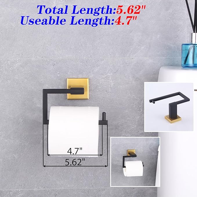 GERZWY SUS 304 Stainless Steel Toilet Paper Holder Paper Towel Dispenser Tissue Roll Hanger Wall Mounted (Black & Gold) JG1905-BDD
