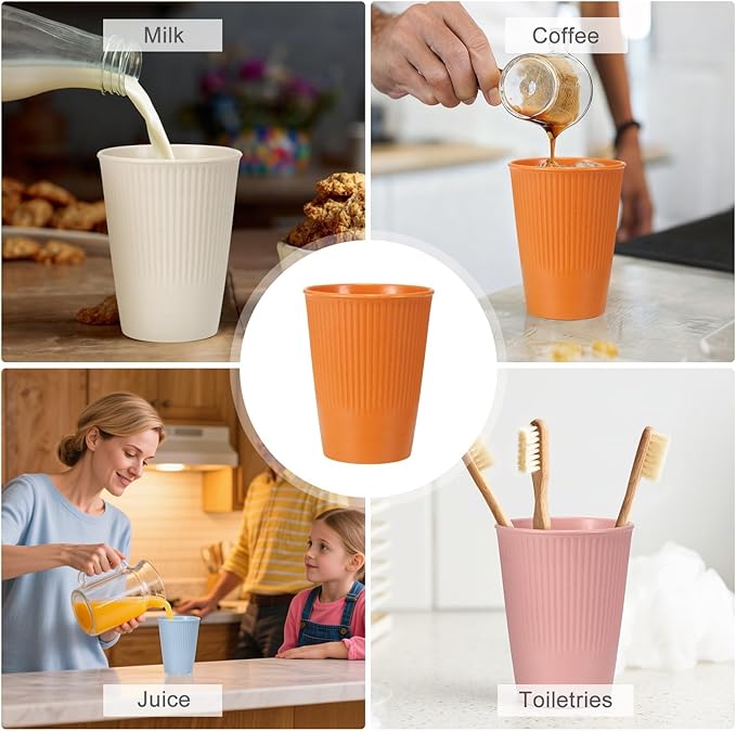uxcell 4 Pcs Simple Toothbrush Cup, 3.3 x 3.3 x 4.2 Dishwasher Safe Bathroom Tumbler Reusable Plastic Cup Set for Storing Toothpaste Combs, Orange