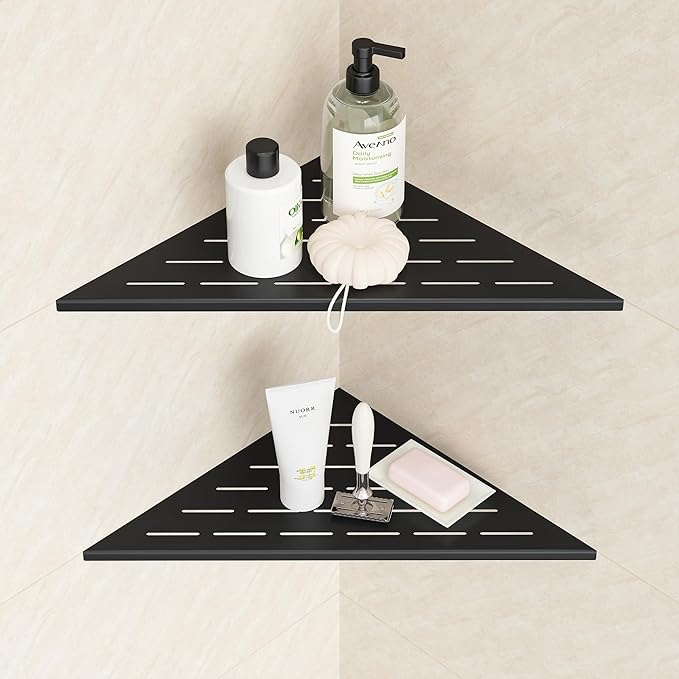 Neodrain 12 Inch Matte Black Corner Shelf Set of 2,Shower Shelves for Tile Wall Insert, 304 Stainless Steel Storage for Bathroom, No Drilling
