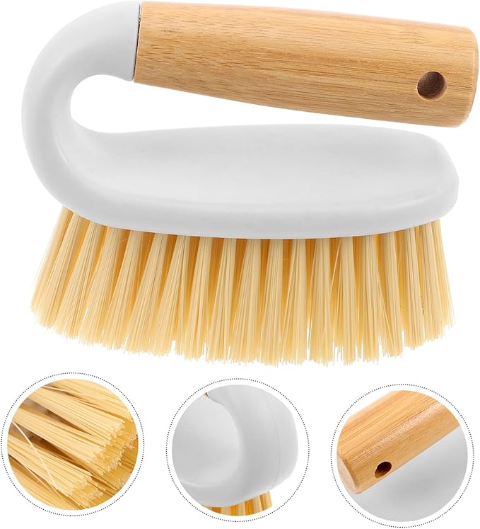 Heavy-Duty Bathroom Scrubber with Wooden Handle Multi-Function Crevice Brush for Grout and Tile Cleaning Stiff Bristles for Shower Floors Kitchen and Bathroom Deep Cleaning