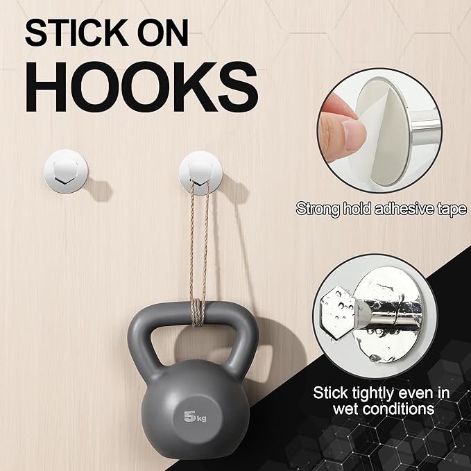 SAYAYO Adhesive Hooks for Hanging Coat, Hat, Robe, Brushes, Stick on Towel Hooks for Bathroom Kitchen, Waterproof SUS304 Stainless Steel Sticky Wall Hooks, No Nails, 4 Pack, Brushed Nickel