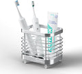 Countertop Toothbrush Holder for Bathroom, Stainless Steel Electric Tooth Brush Stand Storage Organizer with Drainage, Kids Toothpaste Holder Caddy, Silver Bathroom Sink Accessories Decor