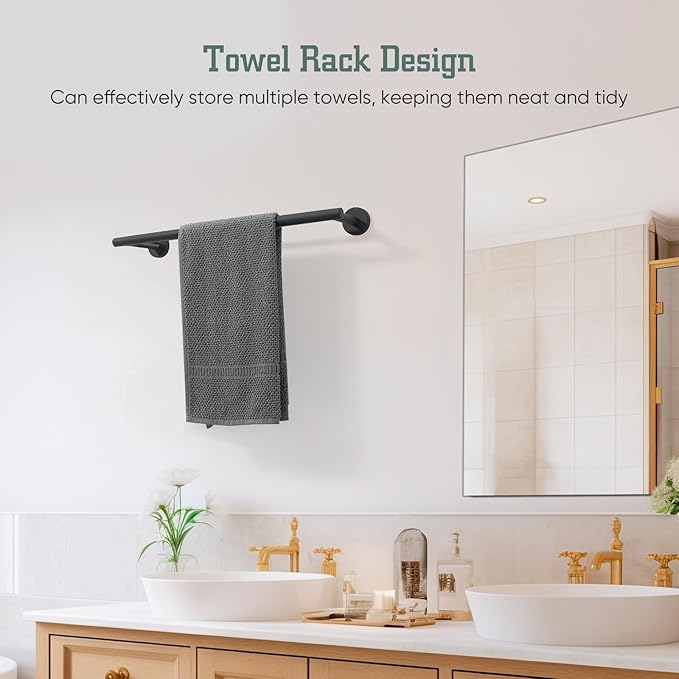 16 Inch Towel Bar, Towel Rack for Bathroom, Stainless Steel Wall Mounted Towel Holder Modern Home Decor Bathroom Accessories, Matte Black