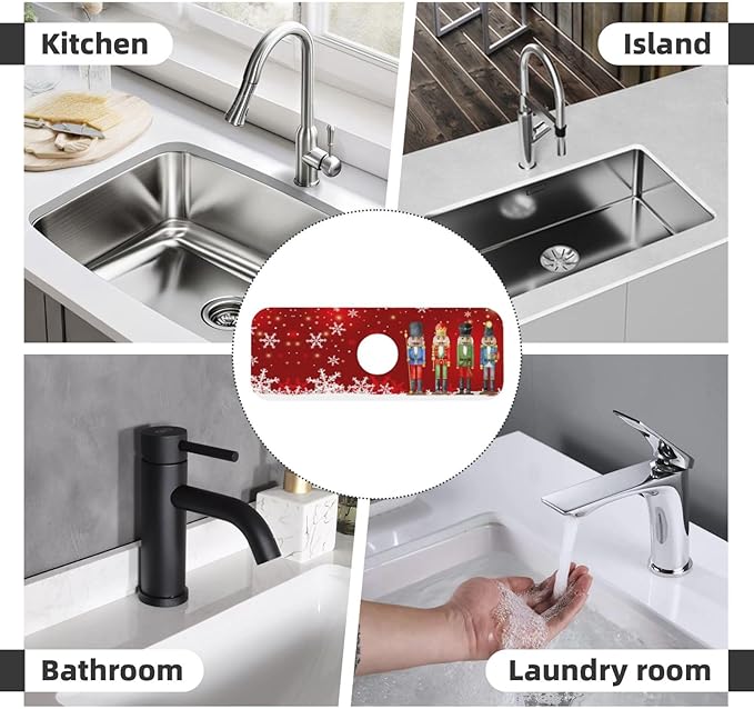 Christmas Snowflake Nutcracker Red 15" X 5.5" Kitchen Sink Splash Guard Faucet Faucet Guard Draining Mat Sink Splash Guard Faucet Kitchen Bathroom