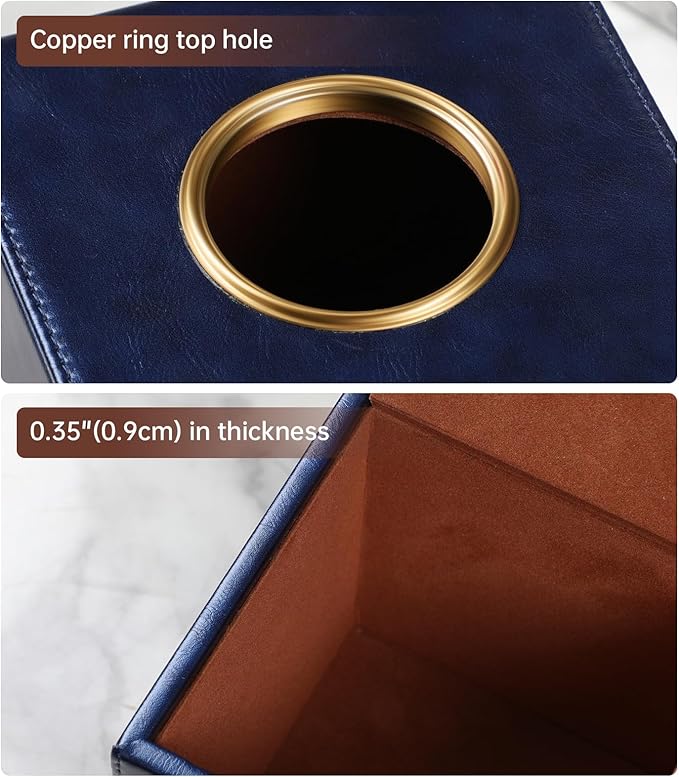 Square Tissue Box Cover, Luxury PU Leather Tissue Holder with Magnetic Closure (Navy Blue)