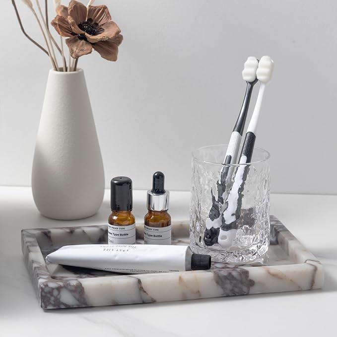Calacatta Viola Marble Trays 10"x6" Rectangular - Vanity & Desk Organizer Set, Stone Serving Platter for Jewelry/Perfume