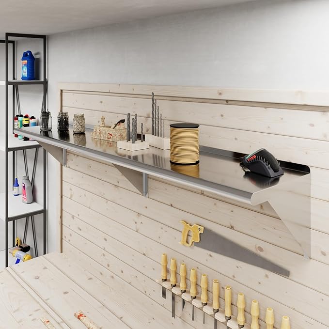 AmGood 72" Long X 14" Deep Stainless Steel Wall Shelf | NSF Certified | Appliance & Equipment Metal Shelving | Kitchen, Restaurant, Garage, Laundry, Utility Room