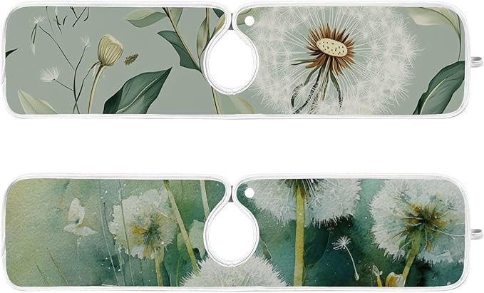 Sink Faucet Absorbing Mat Kitchen Sink Splash Guard Splash Faucet Drip Catcher for Bar RV Bathroom 2PCS 30x5.5in Sage Green Dandelion