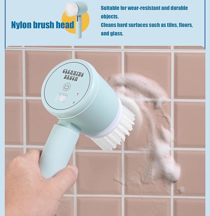 Electric Spin Scrubber,Cordless Rechargeable Shower Scrubber with 3 Replaceable Cleaning Brush Heads for Bathroom/Kitchen/Floor/Tile,A