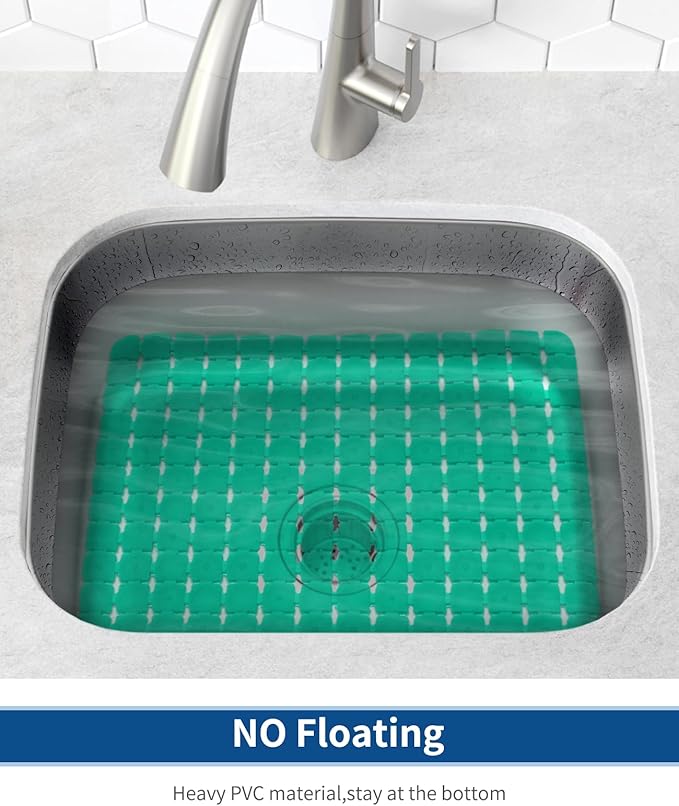 Bligli Sink Mat for Stainless Steel/Ceramic Sinks, 2 Pack 15.8x11.8 inches PVC Sink Protectors for Bottom of Kitchen Sink, Dishes and Glassware drain Mats, Durable and Fast Draining (Green)
