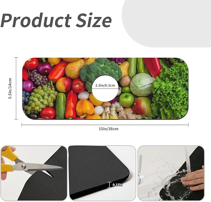 Kitchen Sink Splash Guard，vegetable Faucet Mat Sink Gadgets-Super Absorbent Fast Drying Mat Drip Catcher for Kitchen, Bathroom,Sink Mat, Dish Drying Mat, Bathroom(15" X 5.5" )
