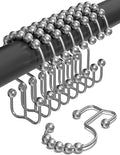 Shower Curtain Hooks Rust Proof (Set of 12) - Stainless Steel Shower Curtain Rings - Anti Slip Roller Balls for Easy Glide (Double Anchor Hooks, Chrome)