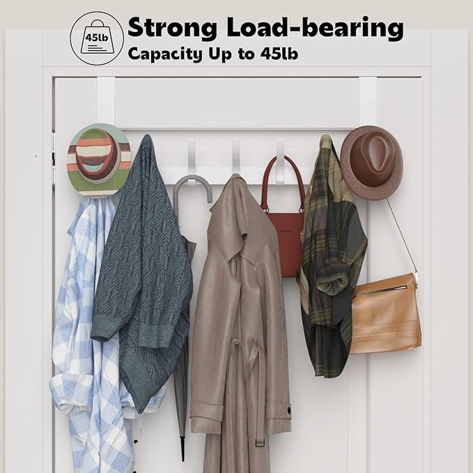 2 Pack Over The Door Hooks, Sturdy Door Hanger, Large Over The Door Towel Rack with 12 Hooks, Heavy Duty Easy to Install, for Bathroom, Bedroom，Kitchen，Hanging Towels, Coats (White)