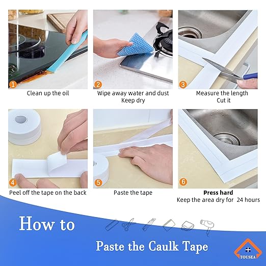 White Caulk Tape Waterproof Self Adhesive for Bath & Kitchen,Peel and Stick Caulk Strip Caulking Tape for Bathroom,Tub Surround,Toilet Bowl Stick,Kitchen Countertop (1.5" x 10.5Ft