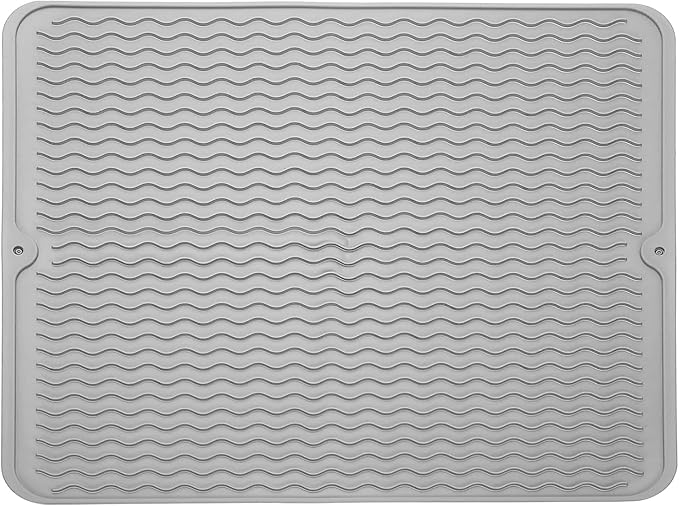 uxcell Silicone Dish Drying Mat for Kitchen Counter, 18 x 16" Dish Drying Pad Heat Resistant Non-Slip for Kitchen Countertop Coffee Mat, Gray