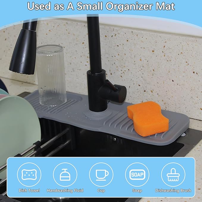 14.5 * 5.5 Inch Large Non-Slip Base,Multi-Surface Protector for Kitchen,Bathroom,Laundry,RV,Easy Clean Water Deflector Accessory(Dark Gray)