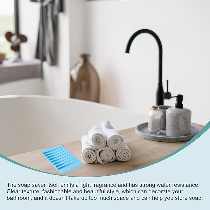 uxcell 2 Pcs Self Draining Silicone Soap Dish, Soap Tray with Drainage for Bathroom Shower Kitchen Sink, 4.5" x 3.1" x 0.4", Sky Blue