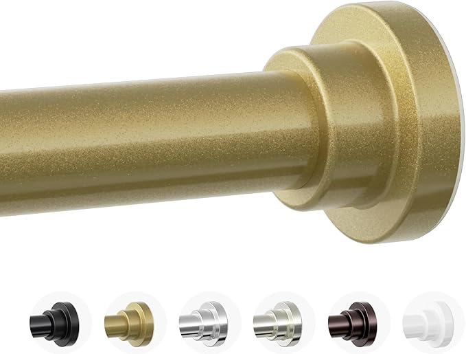 Shower Curtain Rod, 1" Diameter Heavy Duty Tension Shower Rod, Non Slip Adjustable 28-74 inch No Drilling Shower Curtain Rods Spring Tension For Bathroom, Shower Stall, No Rust, Chrome Gold