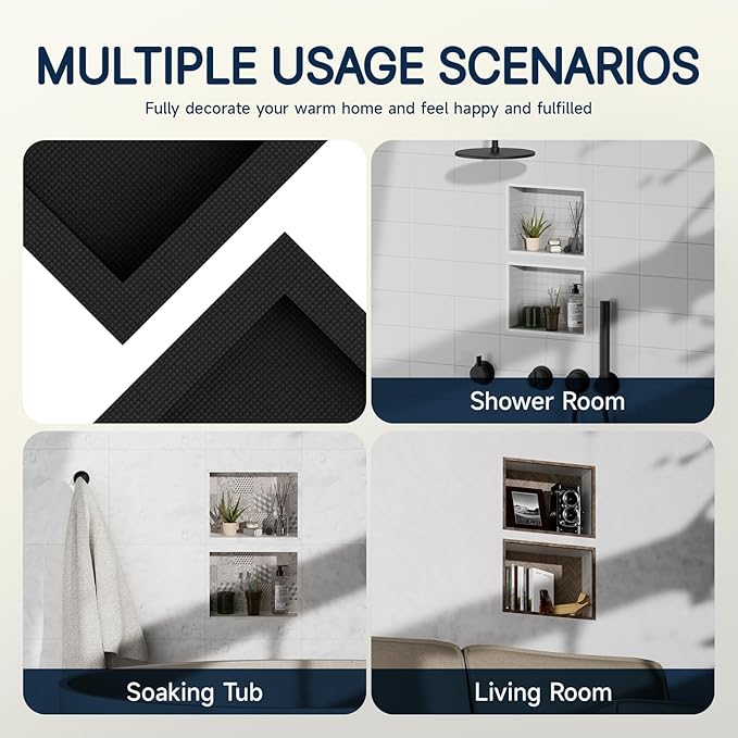 Homevacious Shower Niche 16 X 24 Inch Shower Niche Insert Tile Ready Recessed Wall Niche XPS Double Waterproof Shelf Shower Wall Bathroom Storage Box with Removable Shelf Matte Black