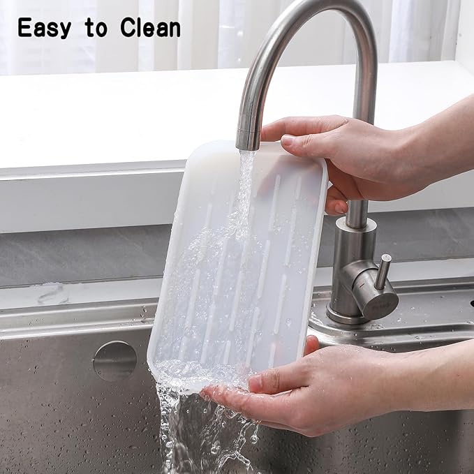 Silicone Kitchen Sink Organizer Tray for Multiple Usage,Easy Clean Sponges Holder for Kitchen Bathroom Counter or Sink,Dish Soap Dispenser,Scrubber,Bottle,Cup Translucent 10”x 5.3”
