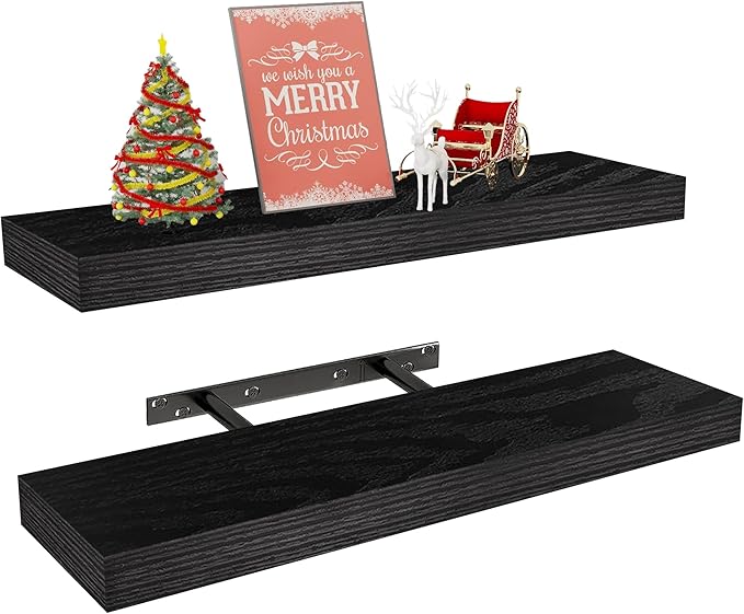 Vervida® Floating Shelves for Wall 2 Set of 24 W x 5.8" D for Kitchen, Living Room,Bathroom,Office,Bedroom Storage Shelves for Home Decor with Invisible Brackets Black Shelves for Wall Storage