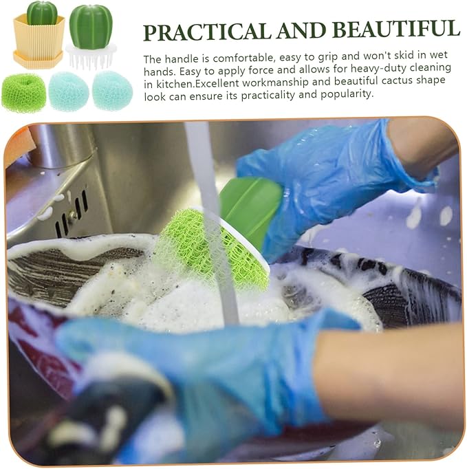 2sets Cactus Modeling Cleaning Brush Set Electric Brush Cleaner for Bathroom Dish Cleaning