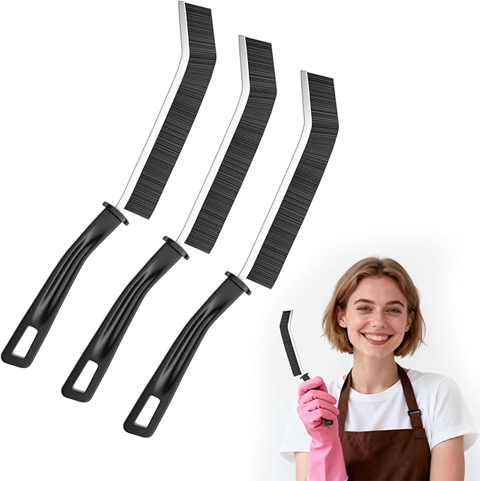 3-Pack Black Crevice Cleaning Brush, Household Narrow Gap Cleaning Tool for Grout, Window Tracks, and Kitchen Sinks
