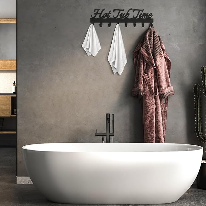 IBosins Towel Rack for Hot Tub Bathroom Towel Holder with 8 Hooks Towel Hanger Wall Mounted for Robes, Clothes, Towels - Hot Tub Accessories Outdoor