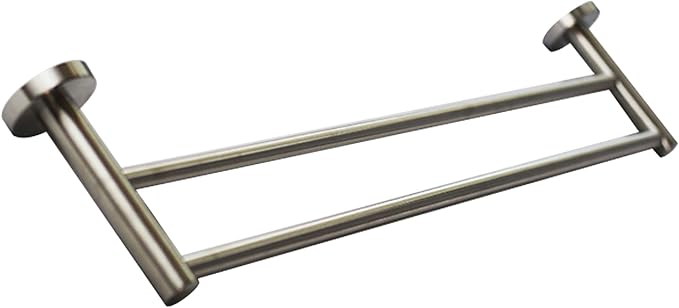 Premium Modern Double Towel Rack w/Round Base (24 Inches)- Brushed Finish, Made from Stainless Steel, Water and Rust Proof, Wall Mounted, Easy to Install