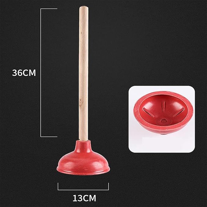 Toilet Plunger Red Heavy Duty Force Cup Rubber with A Long Wooden Handle to Fix Clogged Toilets and Drains, Perfect for Kitchens and Bathrooms (2 pcs)
