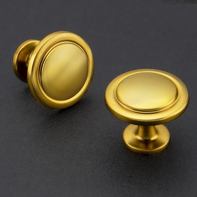 Ravinte 15 Pack 1-1/4 Inch Kitchen Cabinet Knobs Brushed Brass Zinc Pulls Door Handles for Dresser Drawers