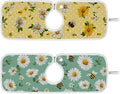 2 PCS Kitchen Sink Splash Guard 14.9 Inch Faucet Mat for Kitchen Sink Bathroom Sink Faucet Absorbing Drip Drain Mat Pad Microfiber Soft Washable Yellow and Green Daisy Bees