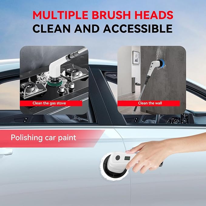 Long Electric Cleaning Brush, with Adjustable Cleaning Height, Abs Material, Cordless Electric Scrubber, Rechargeable Shower Scrubber, Multiple Brush Heads, for Shower, Doors, Kitchen, Sinks,