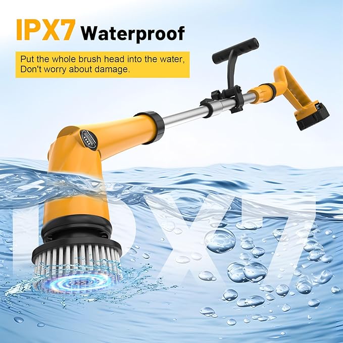 1500 RPM Electric Spin Scrubber for DeWalt 20V Battery, Power Shower Scrubber for Bathroom/Floor/Bathtub/Toilet/Tile,Electric Cleaning Brush with Long Handle & 8 Replaceable Brush