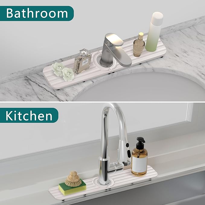 Faucet Mat for Kitchen Sink - 23.6 x 4inch Faucet Splash Guard for Bathroom Counter, Absorbent Diatomite Mat, Fast Drying Stone Sink Tray, Prevents Moisture Buildup
