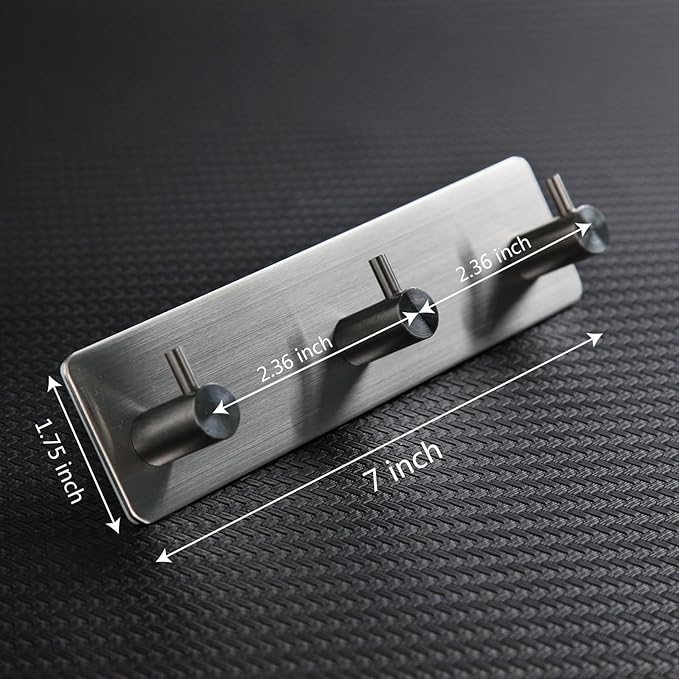 Self Adhesive Towel Hooks for Bathrooms Brushed Nickel Stick on Wall Bath Hanger Peel and Matte Shower Coat hook Mount 3 hooks, Silver