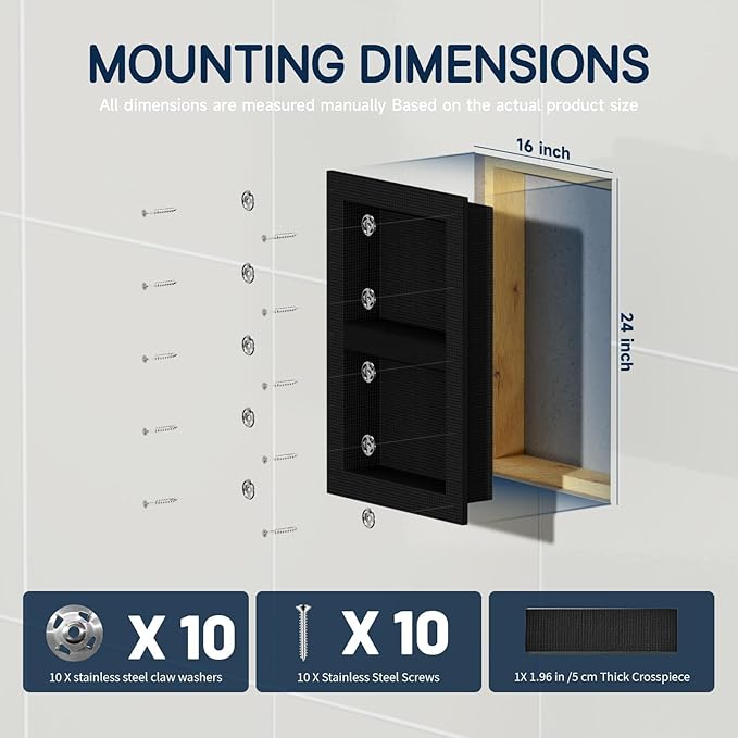 Homevacious Shower Niche 16 X 24 Inch Shower Niche Insert Tile Ready Recessed Wall Niche XPS Double Waterproof Shelf Shower Wall Bathroom Storage Box with Removable Shelf Matte Black